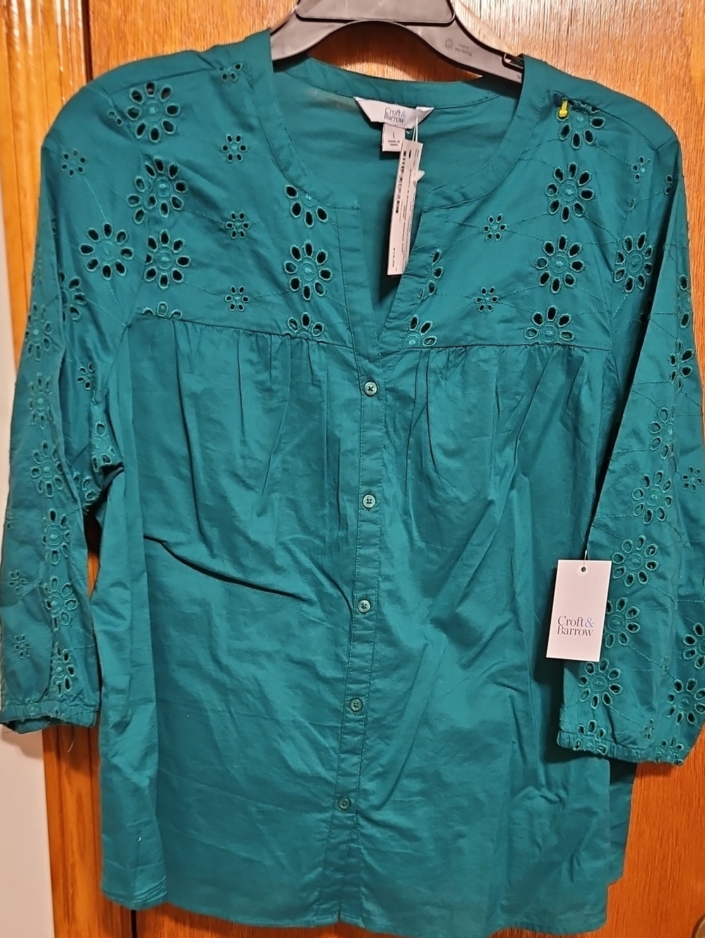 croft & barrow Teal Eyelet Button-Front Tunic
